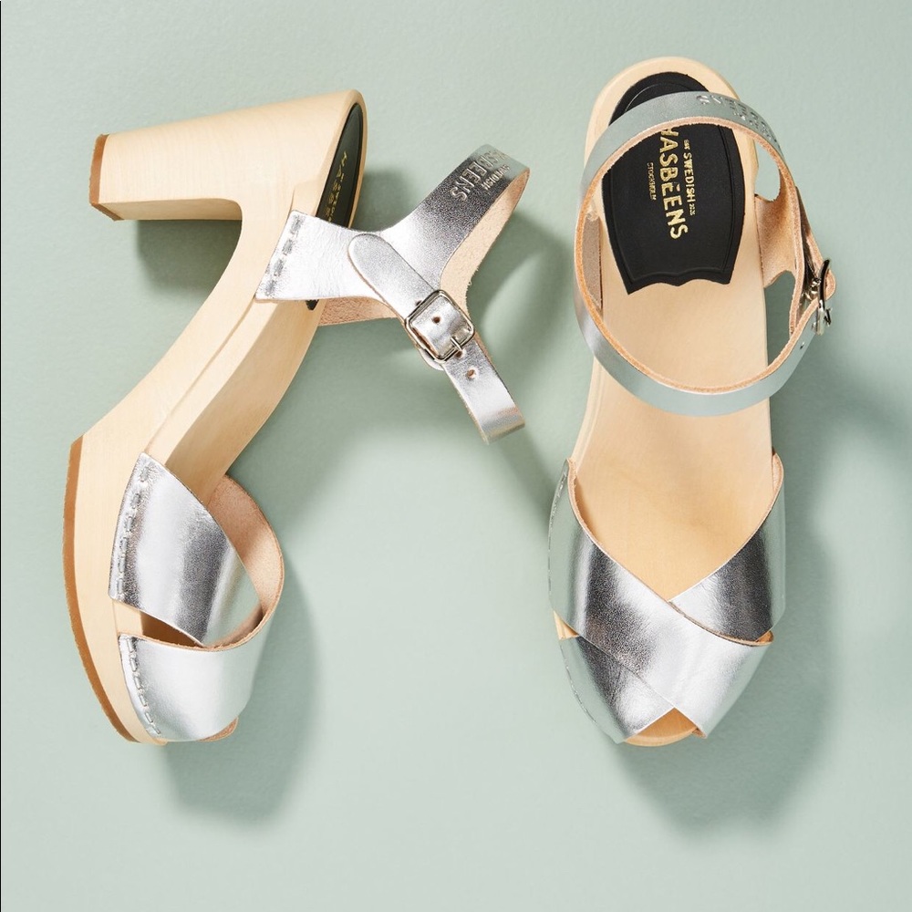 NWB Swedish Hasbeens silver sandals!